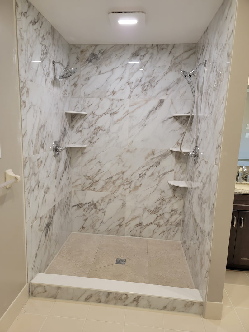 Large Format 2ft x 4ft porcelain tile shower.